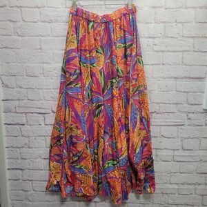 Her Destiny Tropical Floral Maxi‎ Skirt Womens S Smocked Flowy Boho Resortwear